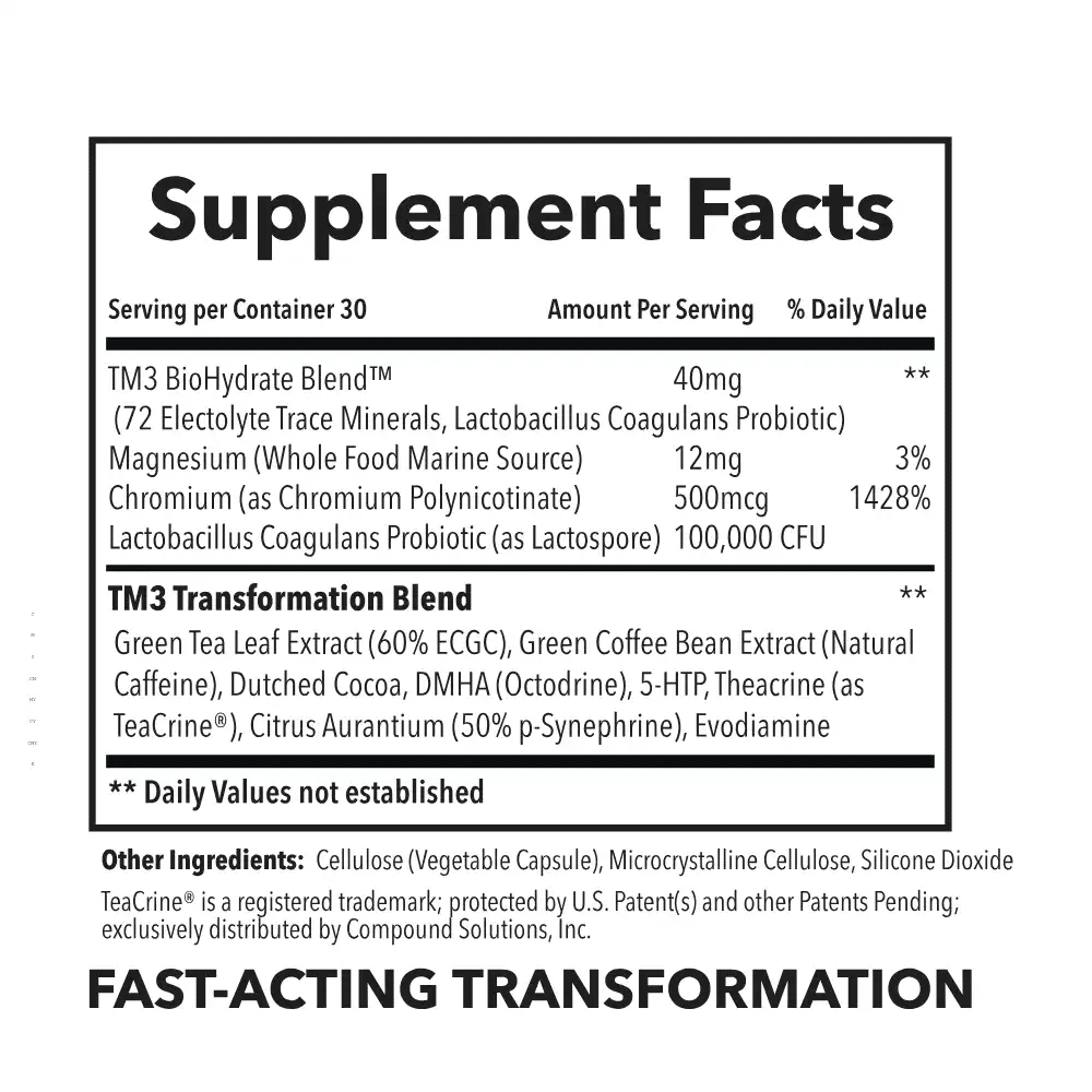 Tabla Supplement Facts de Transform publicada en esta tienda